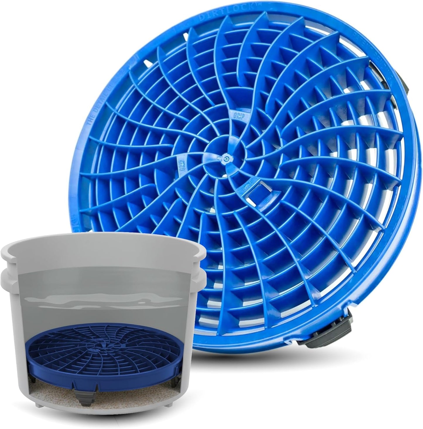 DETAIL GUARDZ Dirt Lock Car Wash Insert – Bucket Filter for 3–8 Gallon Round Pails – Traps Debris, Prevents Swirl Marks – Self-Locking Rubber Grips, Venturi Flow, Cleaning Tool (Blue)