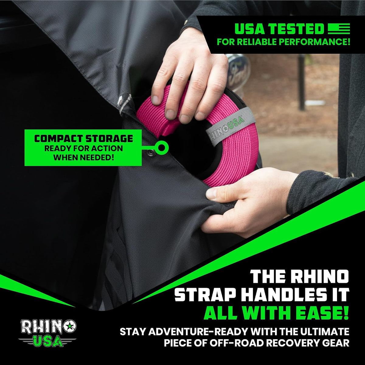 Rhino USA Recovery Tow Strap (3" x 20') - 31,518lb Break Strength - Emergency Recovery Strap Tow Rope for Truck, UTV, ATV & More - Heavy Duty Towing Strap for Offroad 4x4 Use - Compatible with Jeep