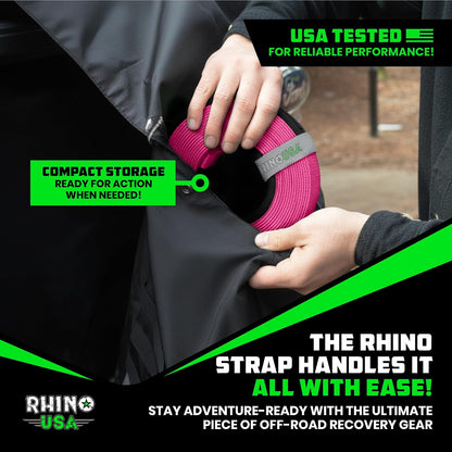 Rhino USA Recovery Tow Strap (3" x 20') - 31,518lb Break Strength - Emergency Recovery Strap Tow Rope for Truck, UTV, ATV & More - Heavy Duty Towing Strap for Offroad 4x4 Use - Compatible with Jeep
