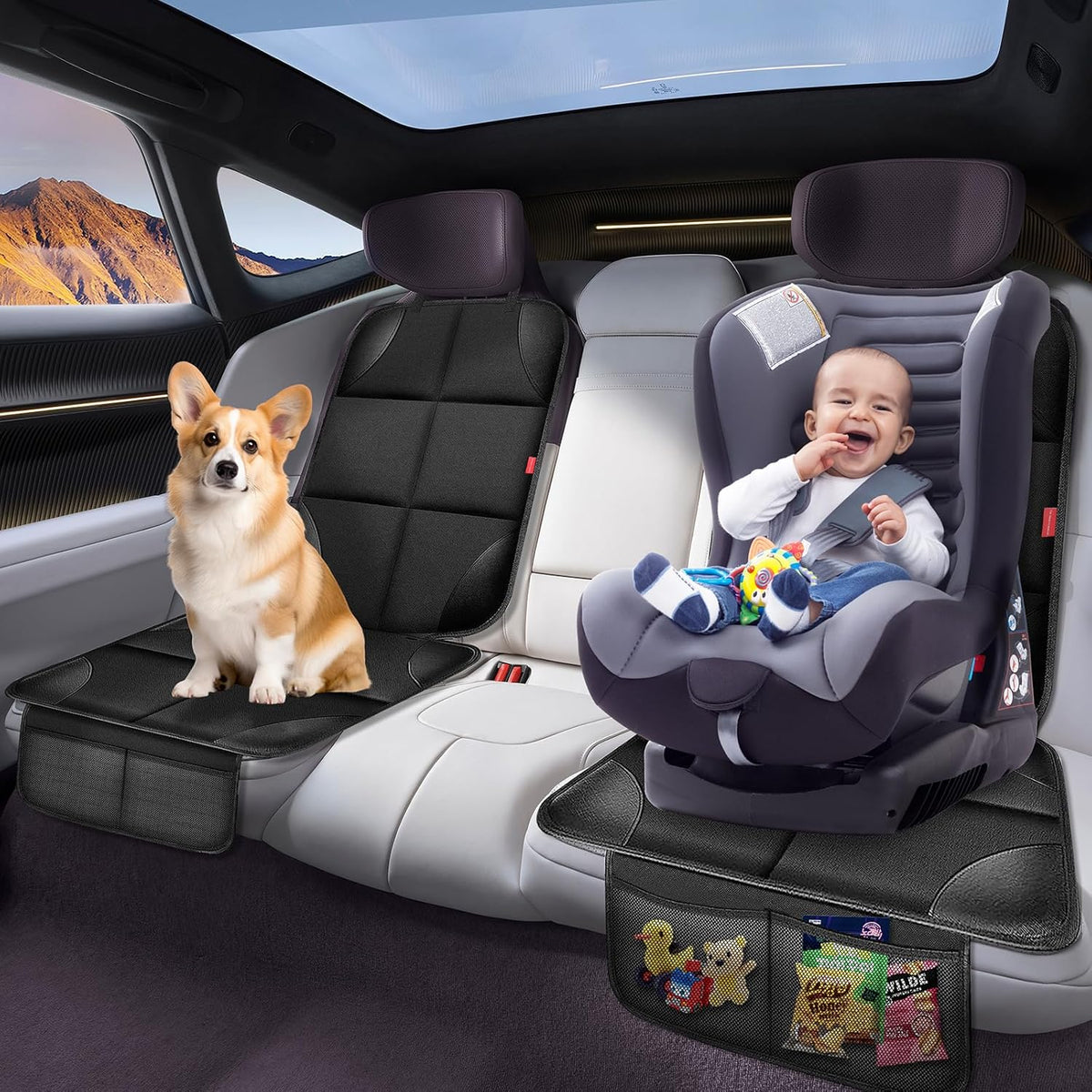 Car Seat Protector for Child Car Seat, 600D Fabric Safe Car Seat Cover with Upgraded Non-Slip Backing, Waterproof Seat Protector Under Baby Car Seat with Thick Padding for Car Back Front Seat