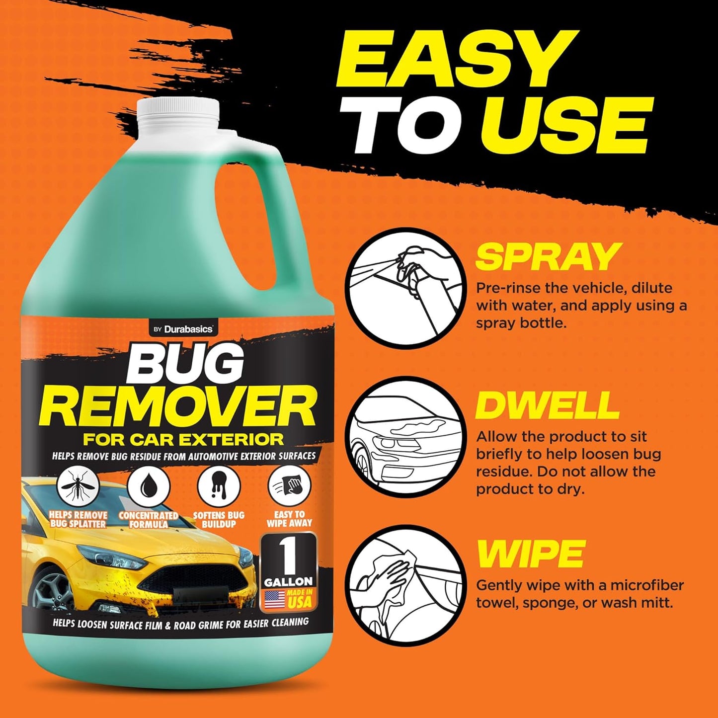 Durabasics Bug Remover for Car Exterior, 1 Gallon – Car Bug Remover Spray Helps Loosen Bug Residue & Road Grime – Exterior Cleaner for Common Surfaces Including Paint, Glass, Plastic & Trim