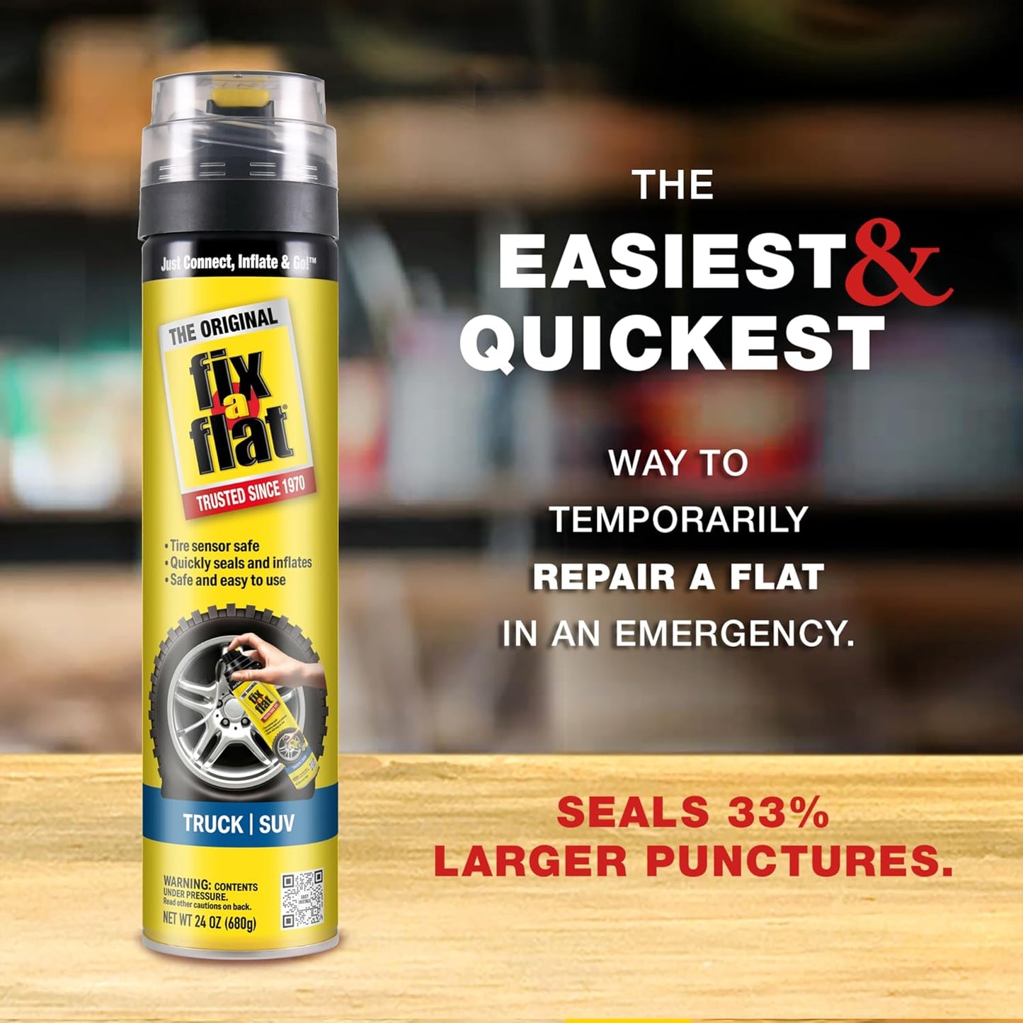 Fix-A-Flat S60420 Aerosol Emergency Flat Tire Repair and Inflator, for Standard Tires, Eco-Friendly Formula, Universal Fit for All Cars, 16 oz. (Pack of 1)