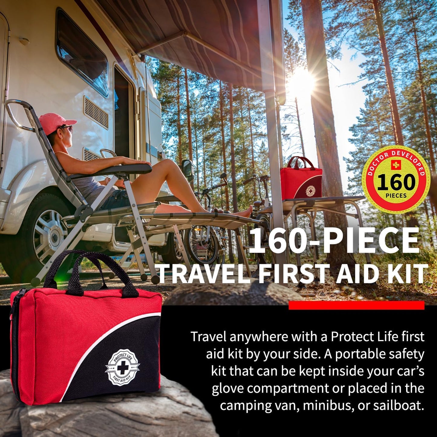 Protect Life Doctor Developed Mini First Aid Kit, 100 Piece Waterproof Emergency Kit for Car, Boat, Camping & Travel, Includes Emergency Blanket, Tourniquet & First Aid Guide