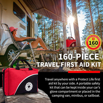 Protect Life Doctor Developed Mini First Aid Kit, 100 Piece Waterproof Emergency Kit for Car, Boat, Camping & Travel, Includes Emergency Blanket, Tourniquet & First Aid Guide