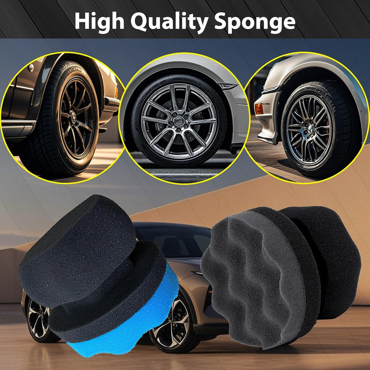Tire Shine Applicator Pads, 2 Pcs Tire Dressing Applicator, Reusable Tire Shine Sponge Wave Contoured for Car Detailing, 3.15inch