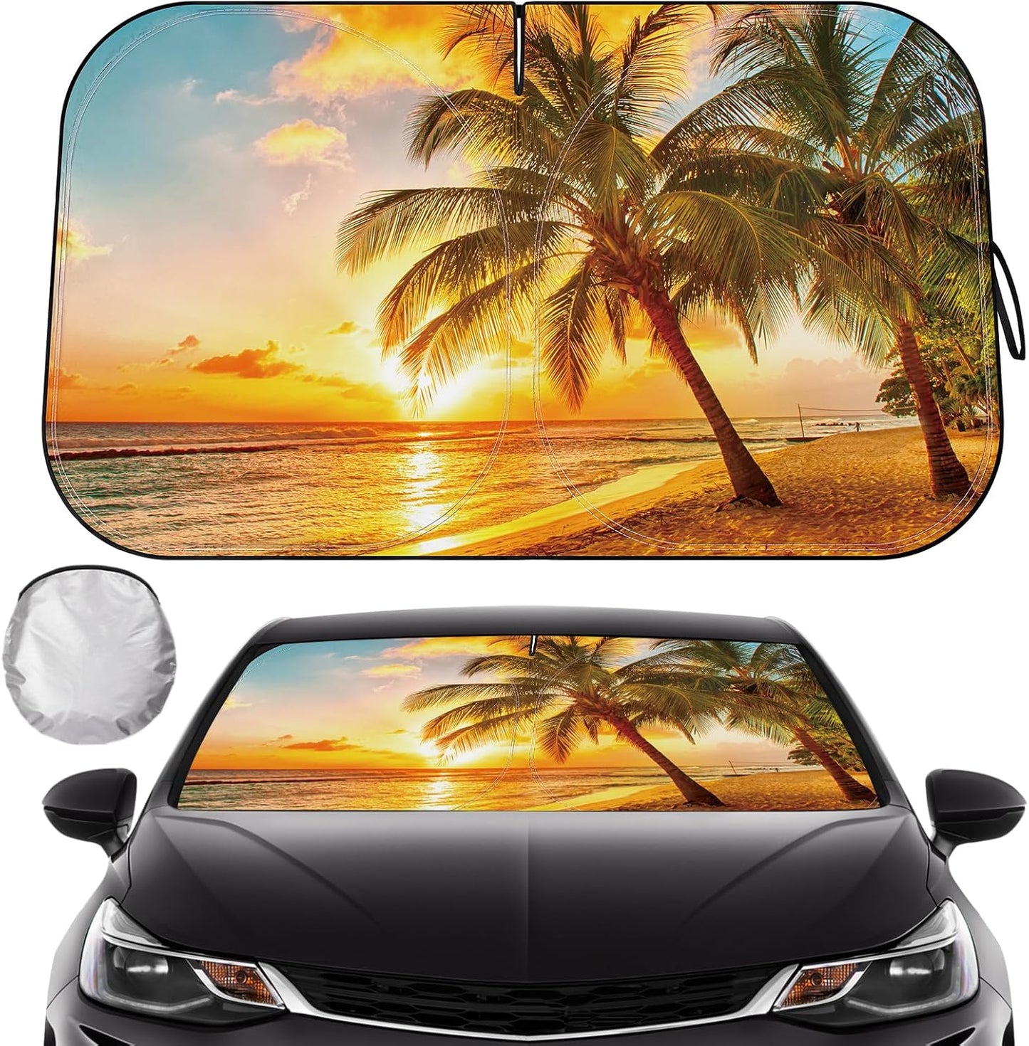 Car Windshield Sun Shade - Reflector Sunshade Offers Ultimate Protection for Car Interior, Cool Reflective Sun Blocker Fits Small Sedans, Mini SUVs