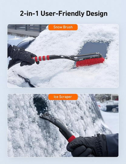 AstroAI 27" Snow Brush and Ice Scrapers for Car Windshield, Detachable Snow Scrapers with Ergonomic Foam Grip for Cars, Trucks, SUVs (Heavy Duty ABS, PVC Brush, Blue)