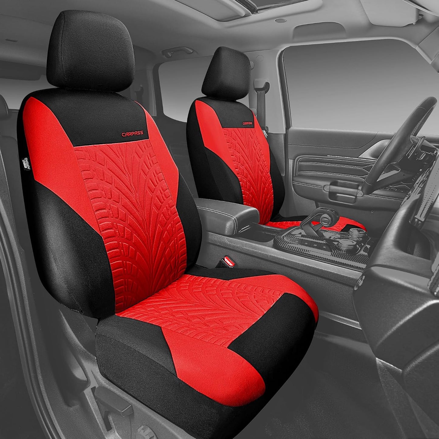CAR PASS Car Seat Covers Full Sets, Front & Split Rear Bench for Car, 3D Tyre Embossed Automotive Interior Covers, Airbag Compatible, Quick Setup Universal Fit Seat Covers for Car, SUV(Charcoal)