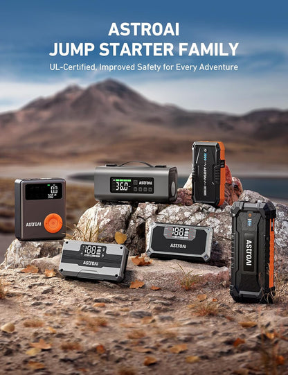 AstroAI S8 Air Jump Starter with Air Compressor, 3000A Peak Car Battery Jump Starter Portable (9.0 Gas/6.5L Diesel) with 150PSI Cordless Auto-Shutoff Tire Inflator, 12V Battery Charger Booster(Orange)