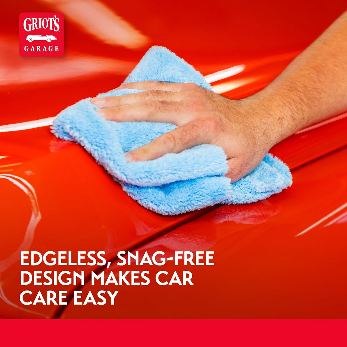 Griot's Garage Microfiber Plush Edgeless Towels, for Car Cleaning, Detailing and Polishing, Scratch-Free, 16” x 16”, Set of 6, 14901
