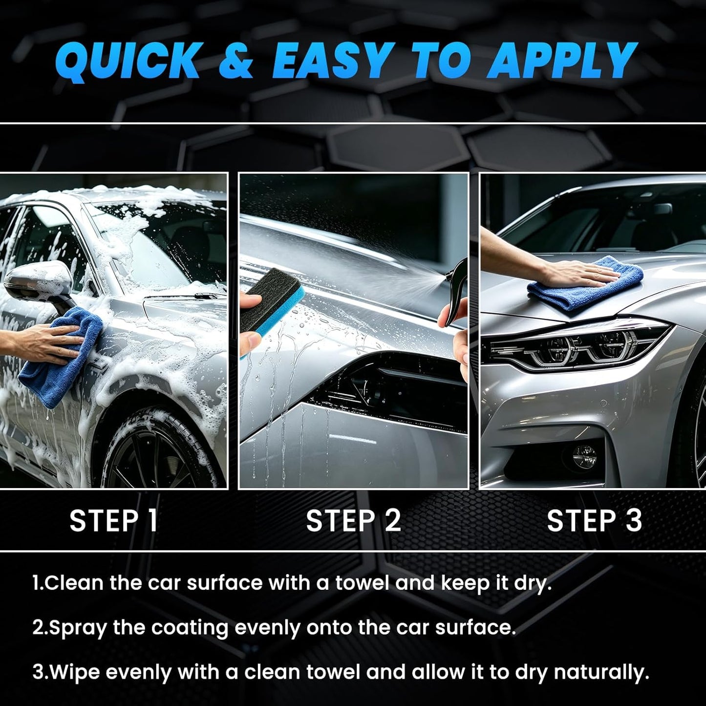 Paint Sealant Spray Quick Effect Coating Agent for High Gloss Shine & Protection All-in-One Waterless Wash Wax Hydrophobic Polish for Cars Motorcycle Trucks & RVs with Microfiber Towel 10oz/300ml