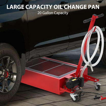 Garvee 20 gal Oil Drain Pan Oil Drain Tank, 76 L Low Profile Oil Drain Pan, Large Capacity Oil Change Pan with Manual Pump & T Foldable Hand and Wheels, 8 ft Hose Oil Drain Cart for Car, SUV, Trucks