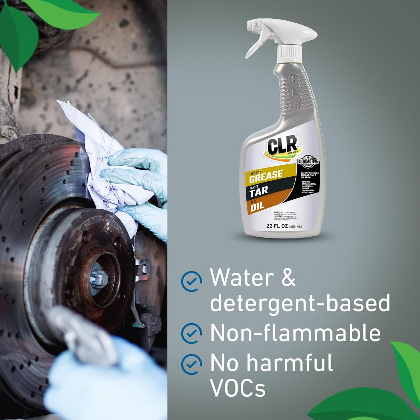 CLR Brands Automotive Grease, Tar & Oil Remover, 22 oz. Spray Bottle, Non-Abrasive, Dissolves Grease, Blasts Tar, Zaps Oil from Garage Floors and Machinery