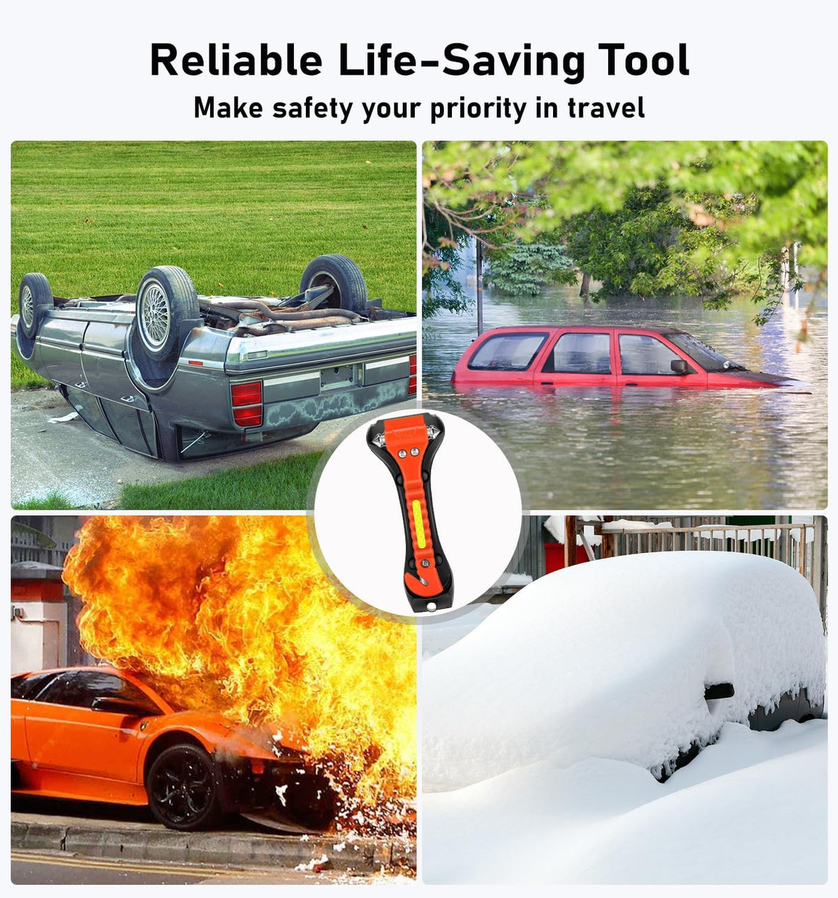 Car Safety Hammer 10 Pack, Car Emergency Escape Tool Car Window Glass Breaker and Seat Belt Cutter with Light Reflective Tape for Family Rescue, Life Saving Survival Kit