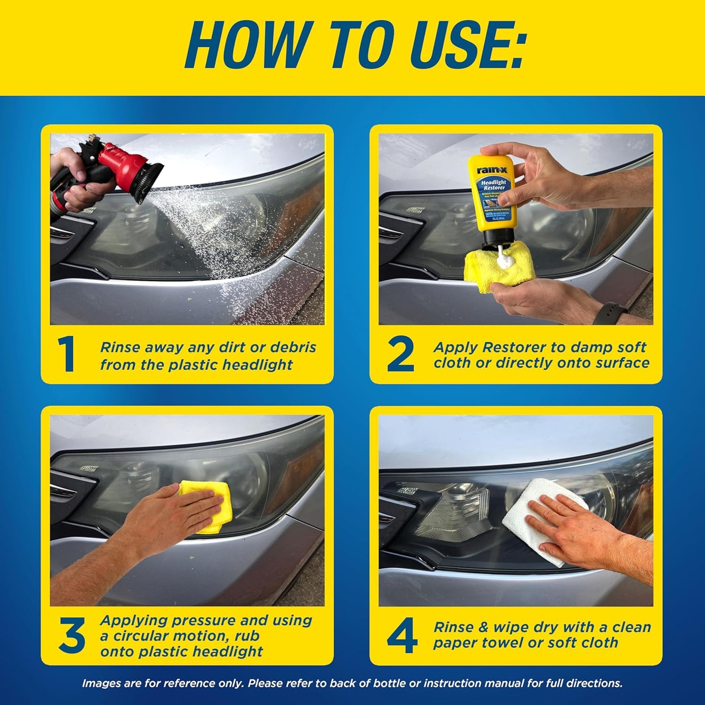 Rain-X 610153 Headlight Restoration Kit - Car Light Lens Cleaner/Restorer with Sanding & Polishing Drill Attachments & Sealant Wipe, Removes Scratches & Oxidation- All in 1 Long Lasting Formula