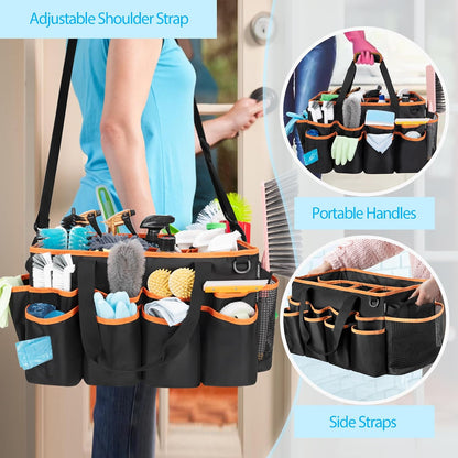 HODRANT Extra-Large Wearable Cleaning Caddy, Organizer Bag for Products, Housekeeper Tote With Pad, Handle & Divider, Car Wash Tools Bag for Detailing Supplies, Gray Edge