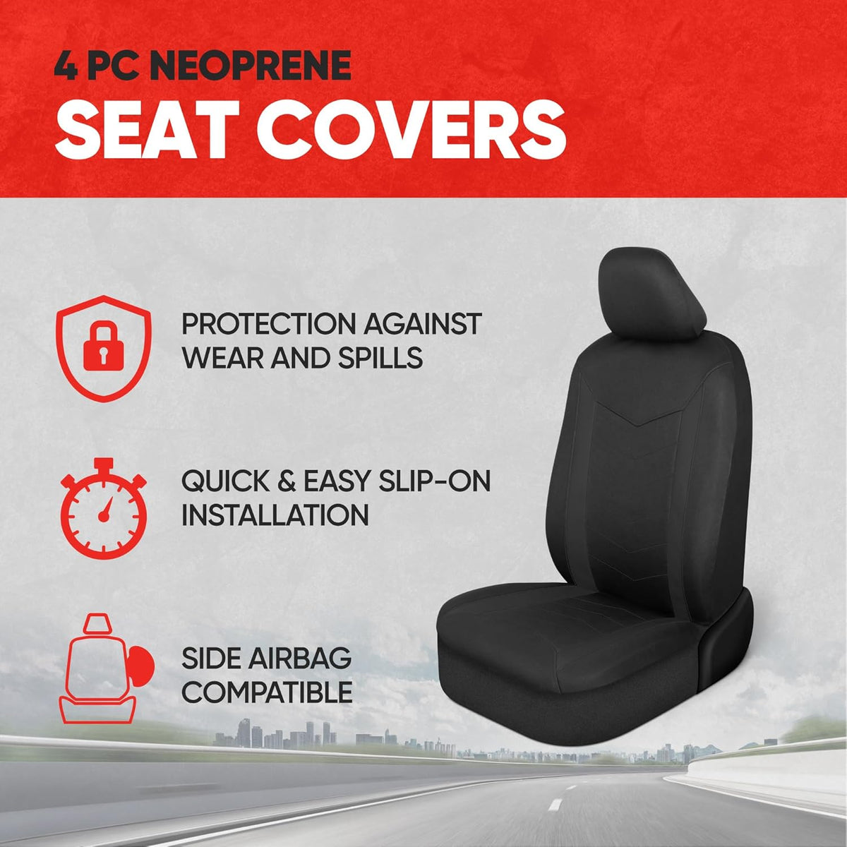 Motor Trend AquaShield Waterproof Front Seat Covers, Black Seat Covers for Cars – Neoprene Front Car Seats Cover, SUV Seat Covers Protector - Car Interior Cover for Auto, Trucks, & Dog Owners