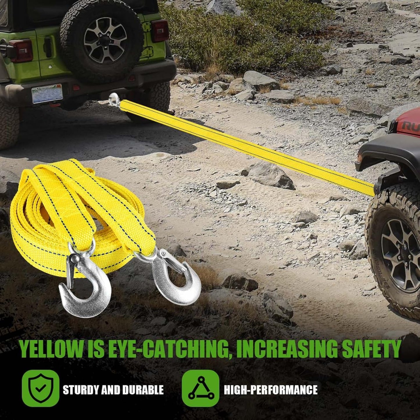 Tow Strap with Hooks Heavy Duty Car Vehicle Emergency Recovery Rope Boat Trailer Winch Strap 13'x1.8 Max 10,000lbs Capacity for Towing Vehicles Jet Ski ATV Pontoon Wave Runner Accessories