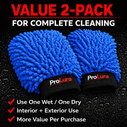 Microfiber Car Wash Mitt 2 Pack, Chenille Scratch-Free Wash Gloves, Ultra Soft, Highly Absorbent, 7.1” x 10.2”, Lint-Free, Reusable Auto Cleaning Mitt (Blue)