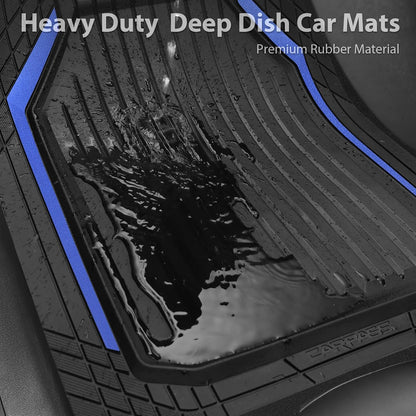 CAR PASS Heavy Duty Rubber Floor Mats for Car, Waterproof Liner Deep Dish Car Mats Full Sets, Universal Trim to Fit for SUV Truck Sedans Vans, All Weather Automotive Floor Mats 3pcs, Solid Black
