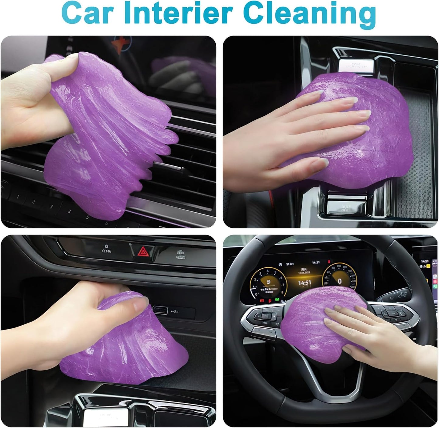 FiveJoy Car Cleaning Gel Kit - Universal Car Detailing Putty for Car Interior - Reusable Clean Goop Cleaner Supplies Auto Slime for Home, Office, Keyboard, Computer (Purple, 3Pack (16.8oz))