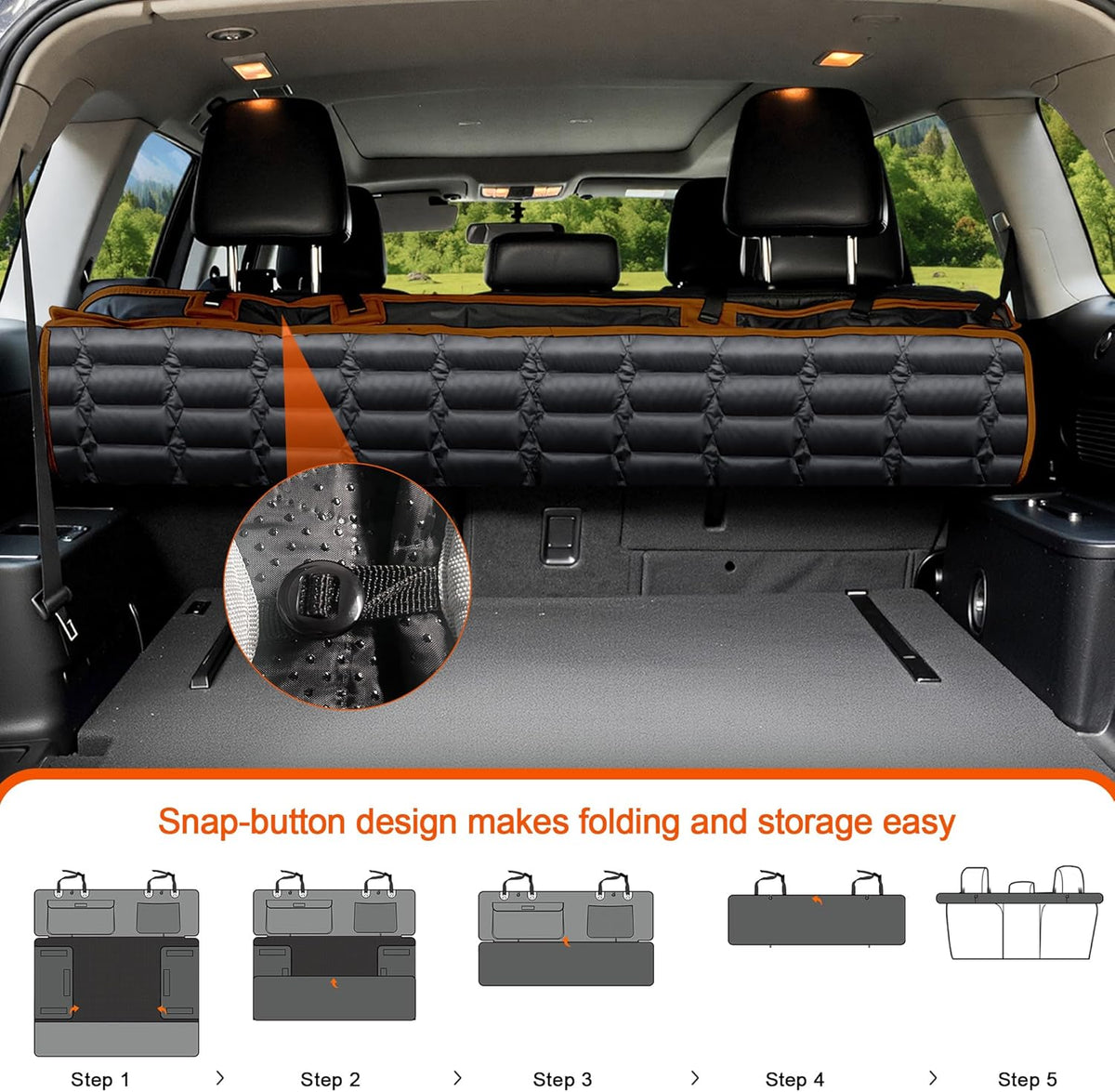 Reliadura SUV Cargo Liner for Dogs, Waterproof Dog Trunk Cover with Bumper Flap Protector, Pet Cargo Mat for SUVs Sedans Vans, Non-Slip Scratchproof Dog Seat Cover, Large Size Universal Fit