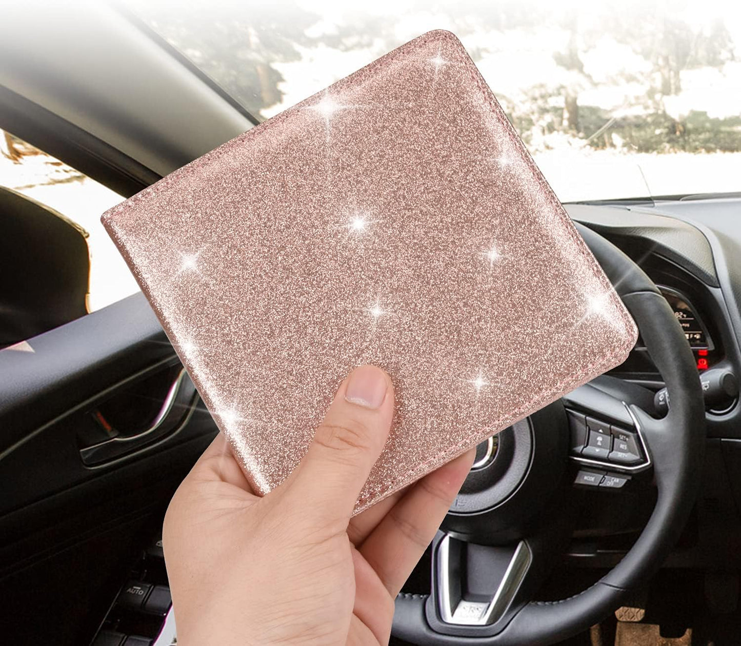 Car Registration and Insurance Holder, Car Accessories Vehicle Glove Box Car Organizer Women Wallet Case for Cards, Essential Document, Driver License by Cacturism, Pink | for Cards