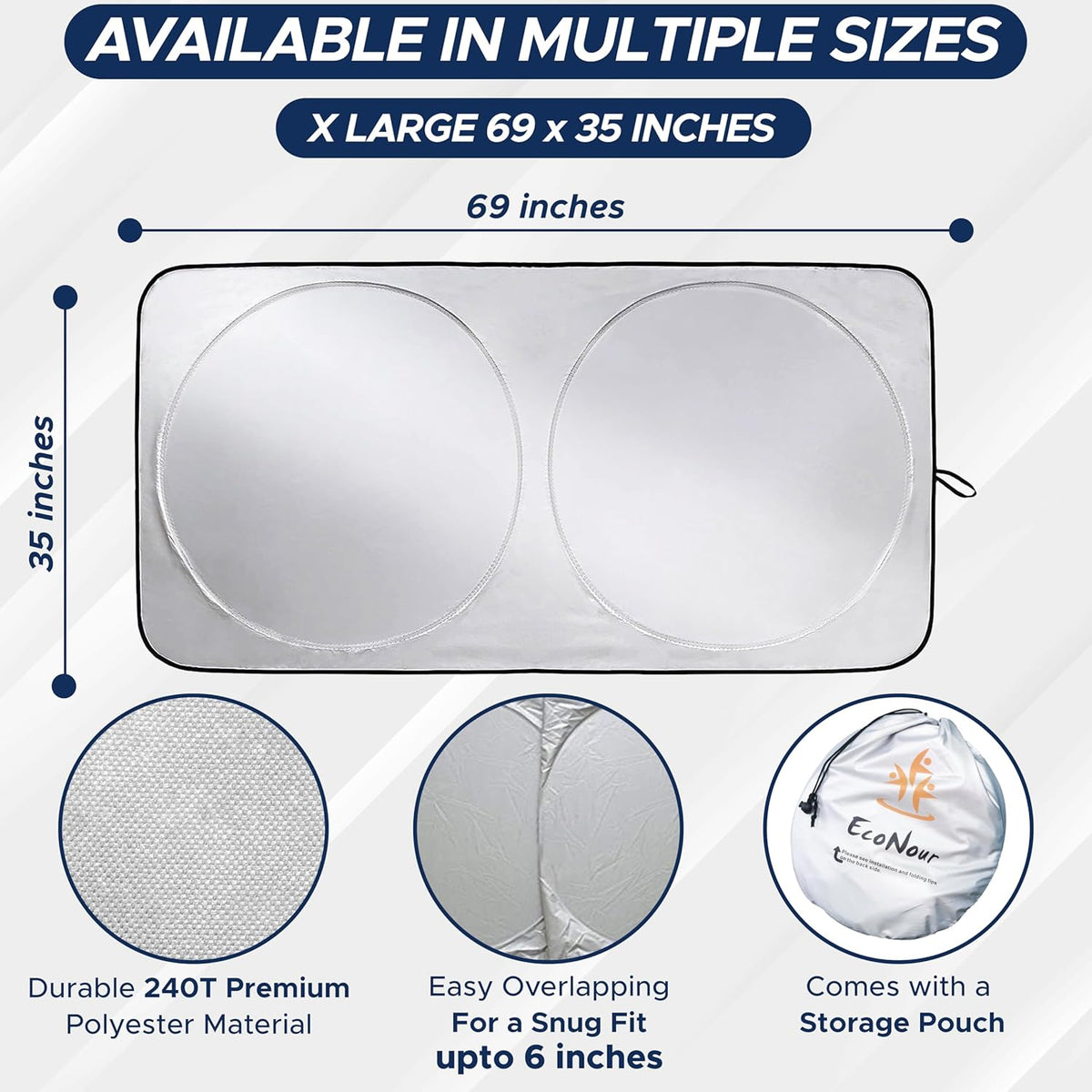 EcoNour Car Windshield Sun Shade | 2025 Upgraded Innovative No-Light-Pass Technology for Maximum Coverage | Foldable Sun Shade Keeps Your Vehicle Cool | Must-Have Car Accessories | Small (59" x 29") - Colors D