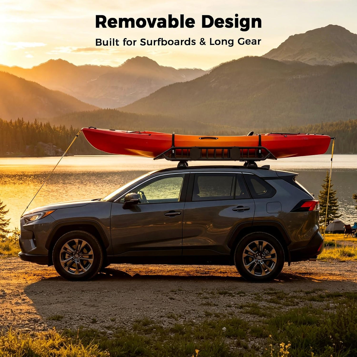 CAMMOO 54"x34" Roof Rack Basket, Removable Fairing & Support Bars for Kayaks/Long Gear, 15 Cu.Ft Waterproof Soft Bag+Lock+Net+Strap–200Lbs Capacity Rooftop Cargo Carrier for SUV Truck Camping