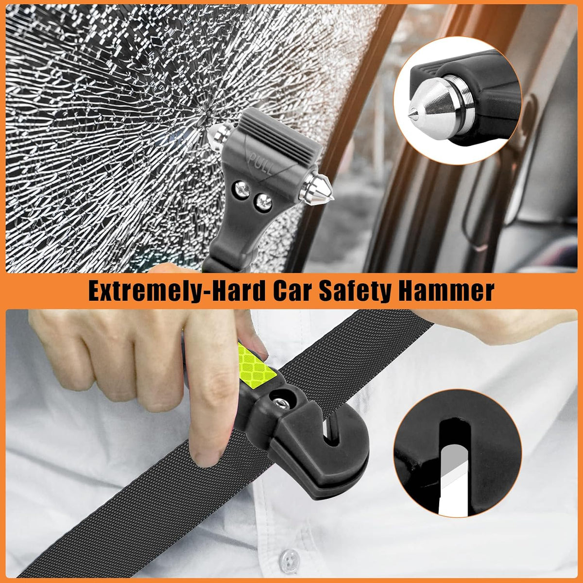 Car Safety Hammer, 2PCS Black 3-in-1 Emergency Escape Tool with Window Breaker and Seat Belt Cutter, Safety Emergency Car Escape Tool for Car, Office, Home