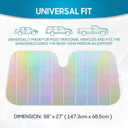 Iridescent Matte White Front Windshield Sunshade-Accordion Folding Auto Shade for Car Truck SUV-Blocks UV Rays Sun Visor Protector-Keeps Your Vehicle Cool- 58 x 27 in