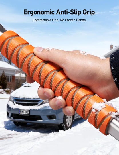 AstroAI 47.2" Ice Scrapers for Car Windshield, 3 in 1 Sturdy Snow Brush with Squeegee, 10 Adjustable Length Settings, Extendable Aluminum Handle, 180° Pivoting Snow Scraper for Car, Truck, SUV(Blue)