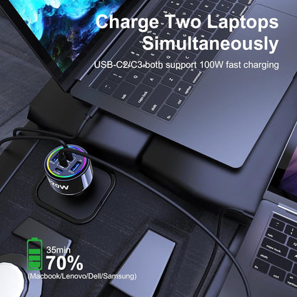 320W USB C Car Charger, 6 Ports Type C Car Charger, PD3.0/QC4.0/PPS Super Fast Charging for iPhone 17/16/15 Series, Galaxy S25/S24/23, iPad, MacBook Pro/Air, Laptop (Black)
