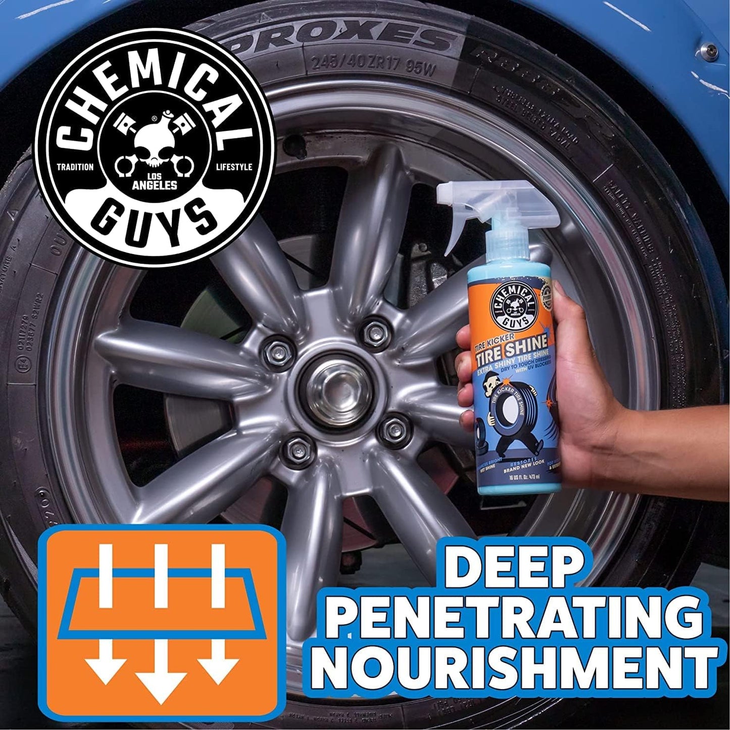 Chemical Guys Tire Kicker Sprayable Extra Glossy Tire Shine Spray, Dry-to-Touch Dressing - Restores Wet Look to Rubber, Vinyl, and Plastic, Safe for Cars, Trucks, Motorcycles, RVs, and More - 16 oz