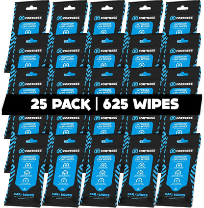 Fortress Car Interior Wipes (25 ct.) for Car Interior Cleaning, Dashboard, Seats, Detailing, and Steering Wheel [Travel Size] Skin-Safe Car Interior Cleaner Supplies