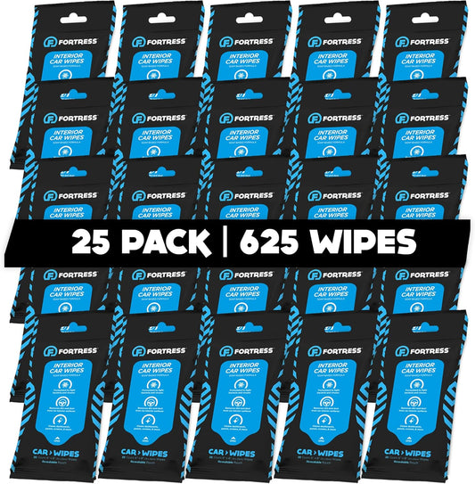 Fortress Car Interior Wipes (25 ct.) for Car Interior Cleaning, Dashboard, Seats, Detailing, and Steering Wheel [Travel Size] Skin-Safe Car Interior Cleaner Supplies