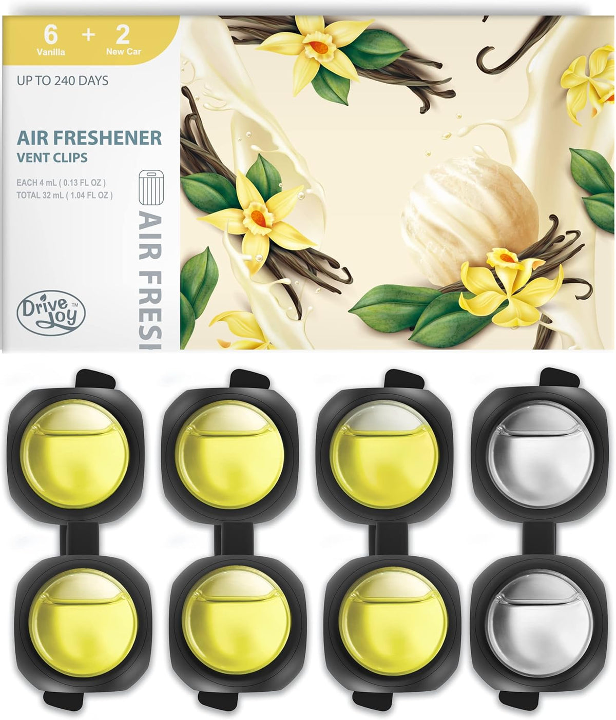 DRIVEJOY Car Air Freshener Vent Clips, 8 PK, 6 Ocean, 2 New Car Scent, Long Lasting Air Fresheners for Men & Women, Up to 240 Days, Odor Eliminator