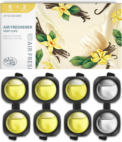 DRIVEJOY Car Air Freshener Vent Clips, 8 PK, 6 Ocean, 2 New Car Scent, Long Lasting Air Fresheners for Men & Women, Up to 240 Days, Odor Eliminator