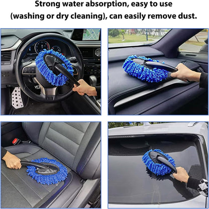 2 PCS Microfiber Car Dusters, Scratch Free Auto Exterior Dust Brust Set with Extendable Duster, Multipurpose Soft Brushes Dusting Supplies for Cars Trucks SUVs Motorcycles (Blue)