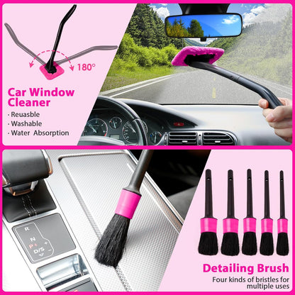THINKWORK Car Wash Kit, Car Detailing Kit with Foam Gun, Car Wash Brush Mop and Large Folding Bucket Suitable for Car Cleaning, Blue Car Wash Set Gift for Men and Women