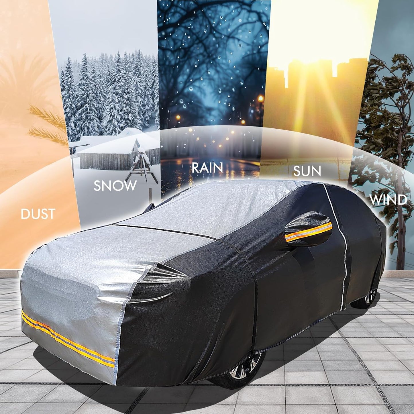 6 Layers Car Cover Waterproof All Weather Car Cover Waterproof All Weather, Outdoor Full Exterior Cover Rain Sun UV Snowproof Protection with Zipper Cotton for SUV (185-190inch)