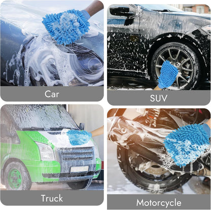 3 Pack Chenille Microfiber Car Wash Mitt, 7" x 9.6" Car Washing Mitts, Home Dusting Gloves, Scratch Free Lint-Free, Highly Absorbent, Double Sided, for Cleaning Detailing Polish (Green)