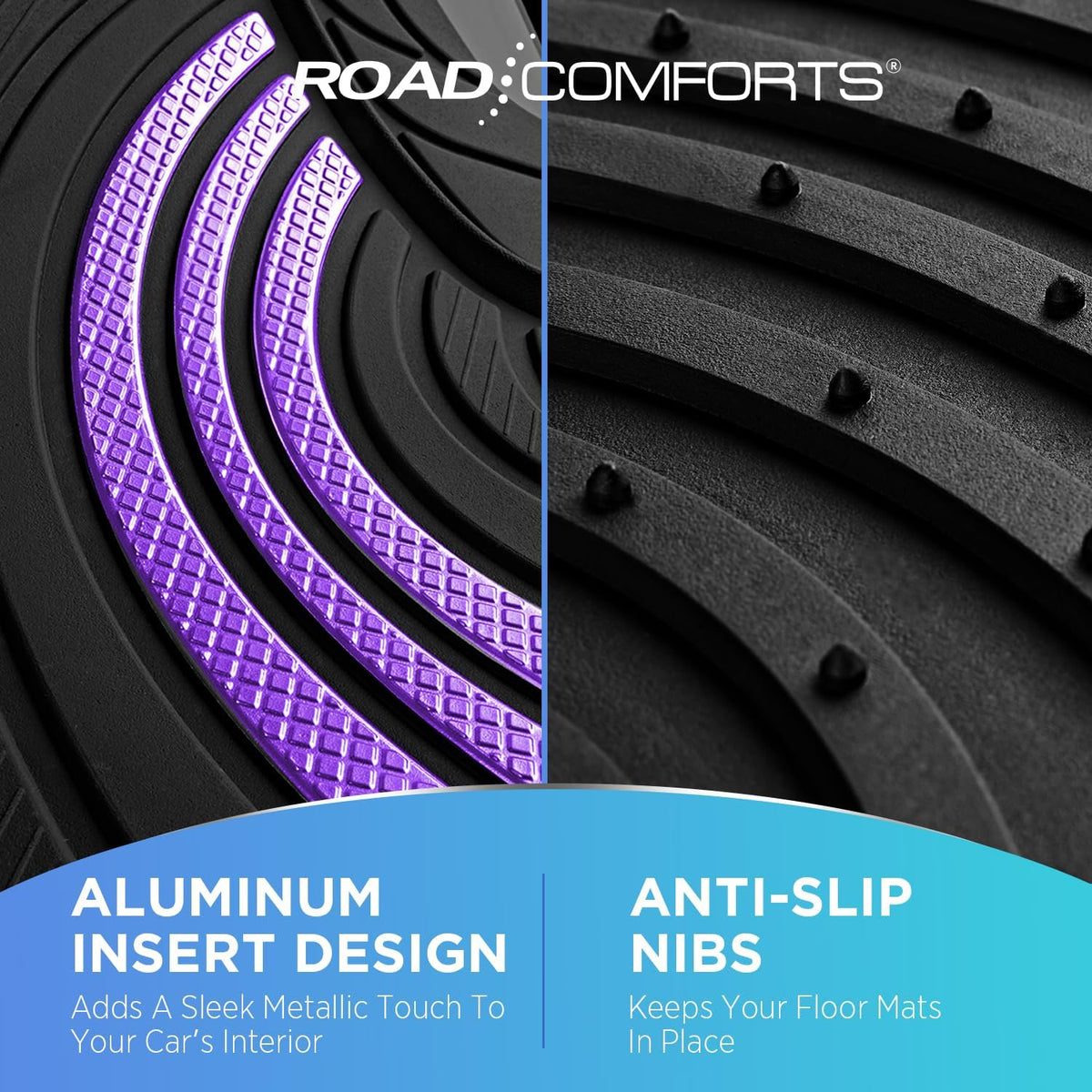 Road Comforts Car Floor Mats Full Set – Front & Rear Car Floor Mats with Aluminum Design, Anti-Slip Backing, All-Weather Protection, Trim-to-Fit Car Mats for Most Sedans, SUVs & Vans -All Pink