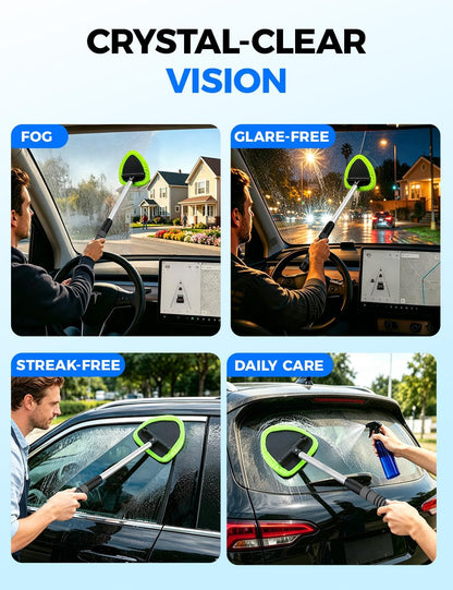 XINDELL 24-inch Windshield Cleaner Tool – Upgrade Large Head Car Interior&Exterior Window Cleaning Kit with Extendable Handle & 4 Microfiber Pads, Auto Wiper Brush for Car, Trucks, SUVs, RVs & Home