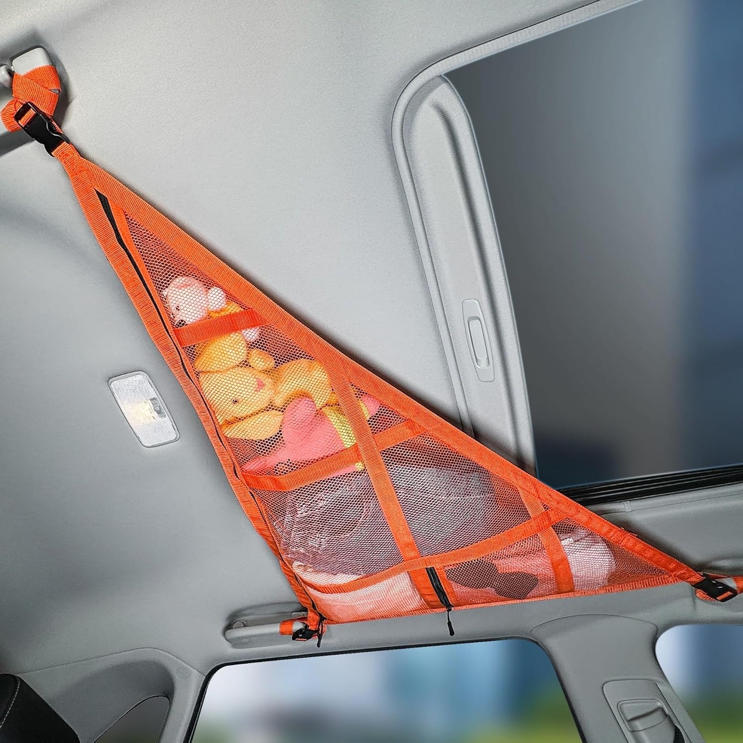 31.5"x21.6" car Ceiling Cargo net for 3-Handle & 4-Handle Vehicles, Double-Layer roof Storage Organizer, mesh car Storage for Road Trips, Camping, SUV, Jeep, 4runner, Ford, Chevy
