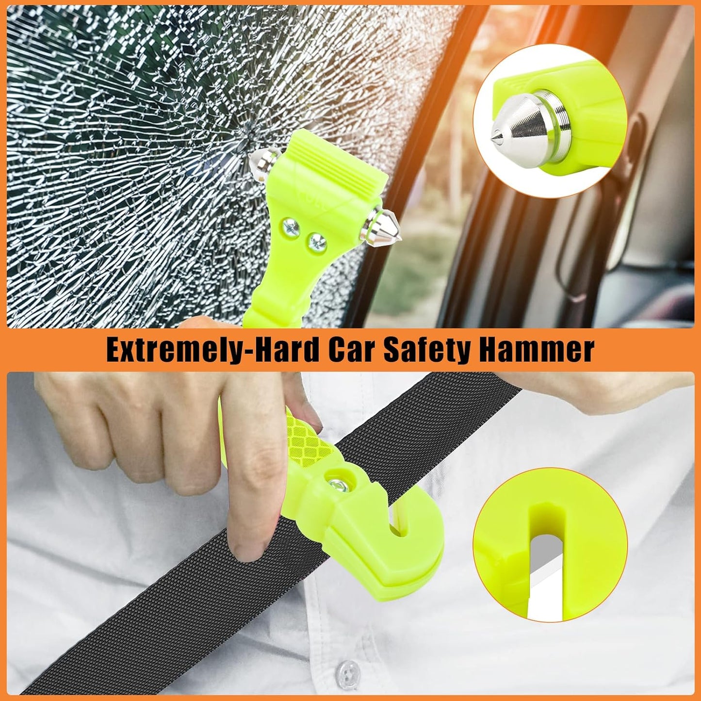 Car Safety Hammer, 2PCS Black 3-in-1 Emergency Escape Tool with Window Breaker and Seat Belt Cutter, Safety Emergency Car Escape Tool for Car, Office, Home