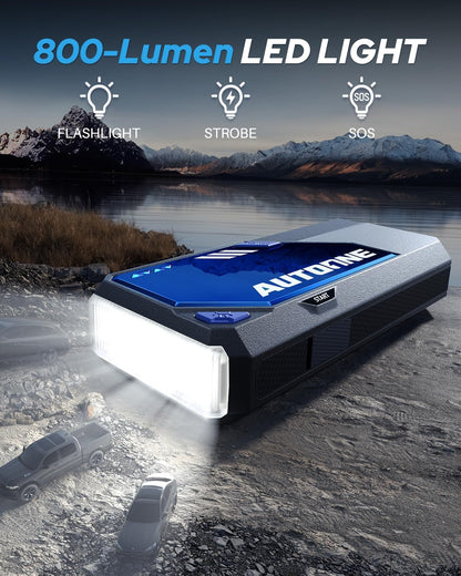 AUTOONE 6000A Car Battery Jump Starter Up to All Gas & 12L Diesel Engine, Car Battery Jumper Starter Portable 12V Jump Box with USB Output, Storage Case, LED Flashlight