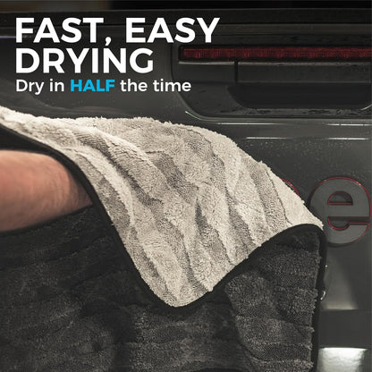 The Rag Company Gauntlet Car Drying Towel, Ultra-Absorbent 70/30 Blend Korean Microfiber, Dries Vehicles Faster Without Scratching, 900 GSM, 30x36 Inches, Ice Grey/Grey, 1-Pack