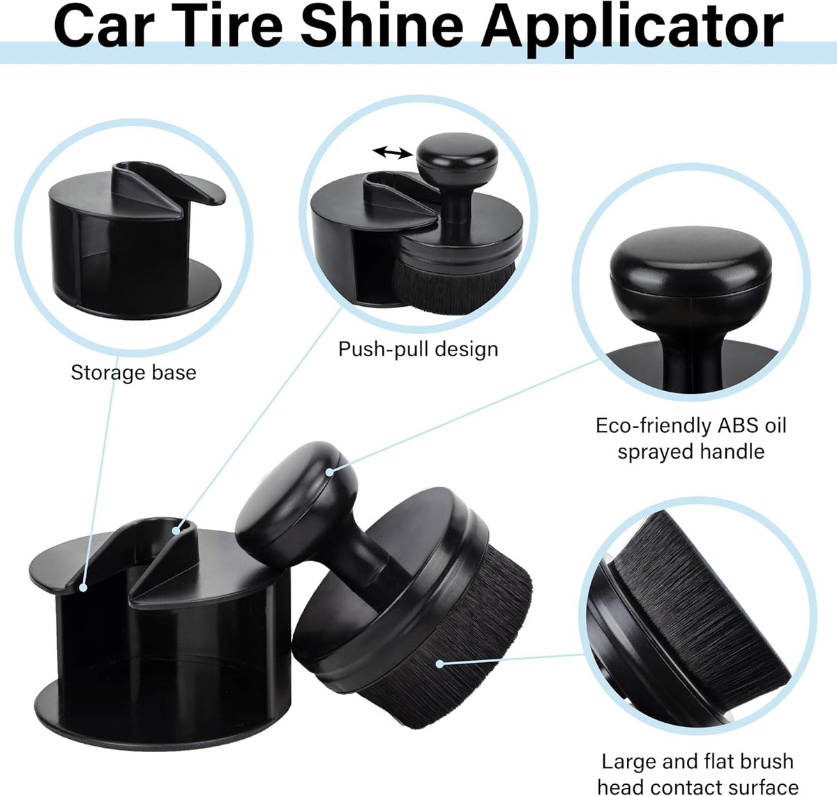 Tire Shine Applicator Brush, Tire Shine Brushes, Tire Dressing Brush Applicator with Seal Cover, Tire Brush for Car Detailing, Tire Gel Applicator, High Density Detail Factory Tire Brush (Black)