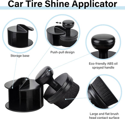 Tire Shine Applicator Brush, Tire Shine Brushes, Tire Dressing Brush Applicator with Seal Cover, Tire Brush for Car Detailing, Tire Gel Applicator, High Density Detail Factory Tire Brush (Black)
